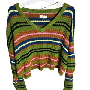 La Hearts Multicolor Striped V-Neck Sweater